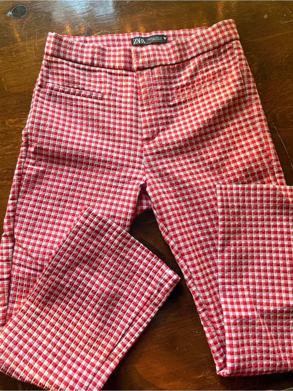 Zara Red and White Gingham Knit Leggings